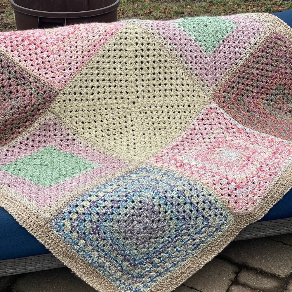 Beautiful Handcrafted Stained Glass Afghan 62” x 62